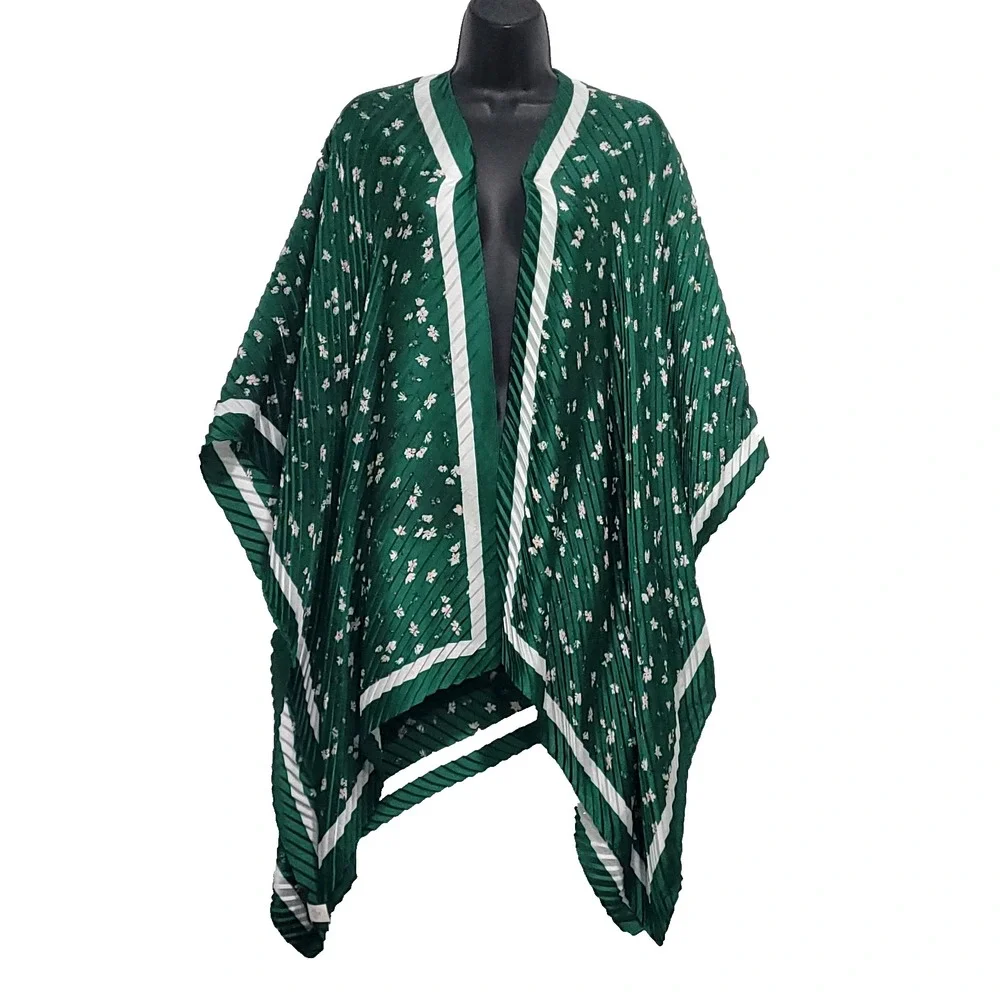 Pleated Floral Flowy Scarf wrap Banana Republic OS Kelly Green Boho kimono wrap